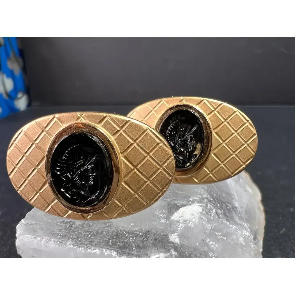 Vintage MCM Swank Gold Tone Centurion Cameo Cufflinks
